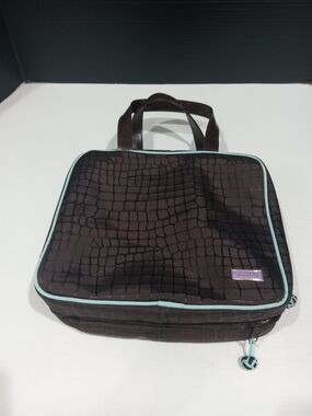 Stephanie Johnson Brown Cosmetic Bag with Mint Trim